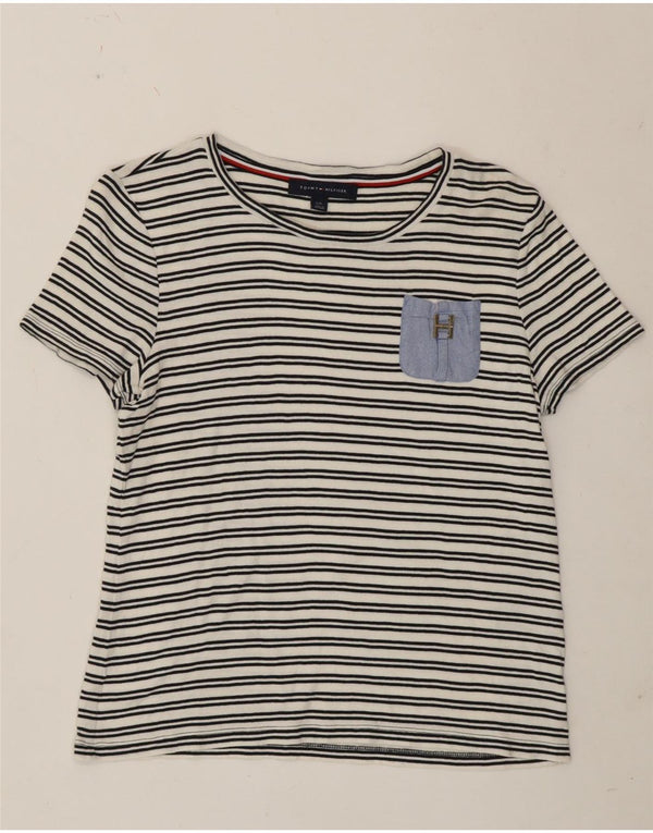 Tommy Hilfiger Womens T-Shirt Top UK 14 Large White Striped Cotton