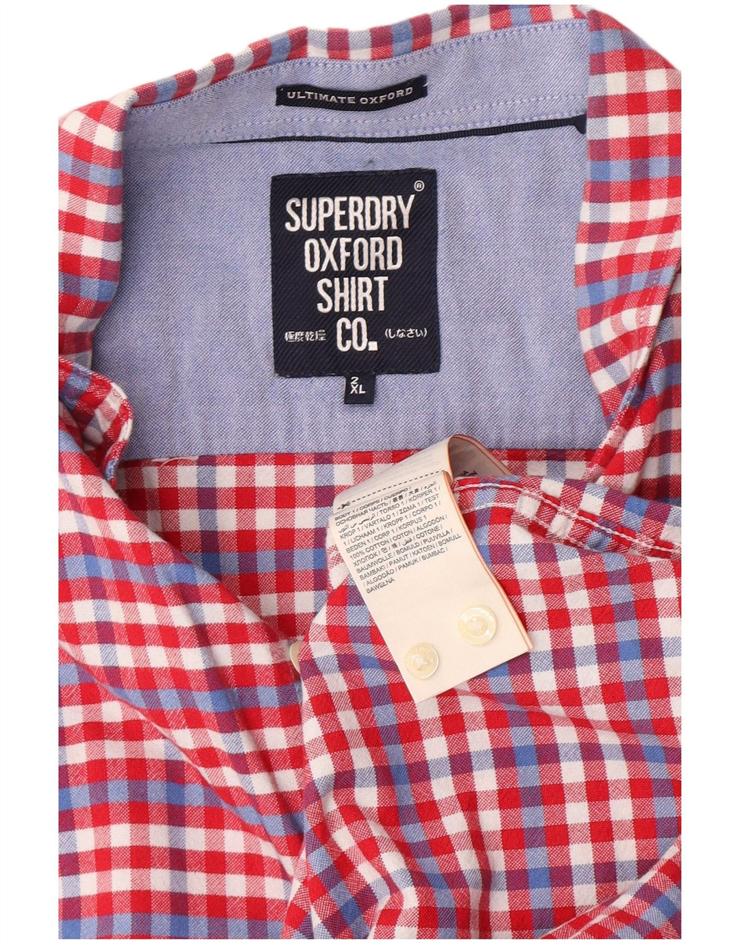 Superdry Mens Short Sleeve Shirt 2XL Red Gingham Cotton