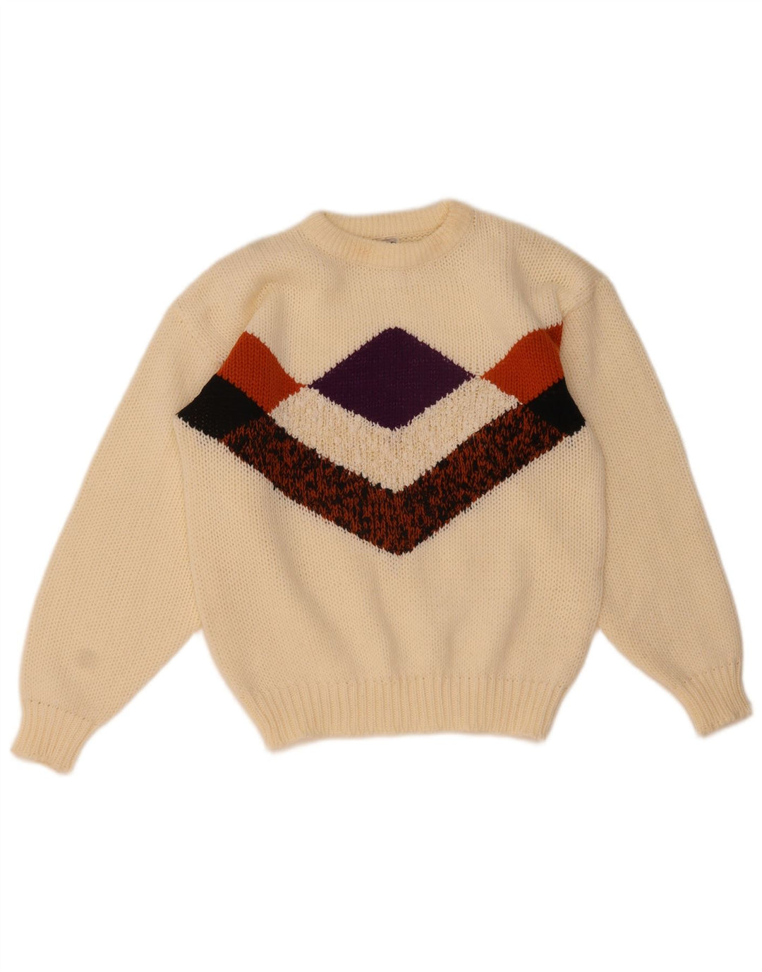 C&A Dame sweater med rund hals EU 40 Medium Off White Argyle/Diamond