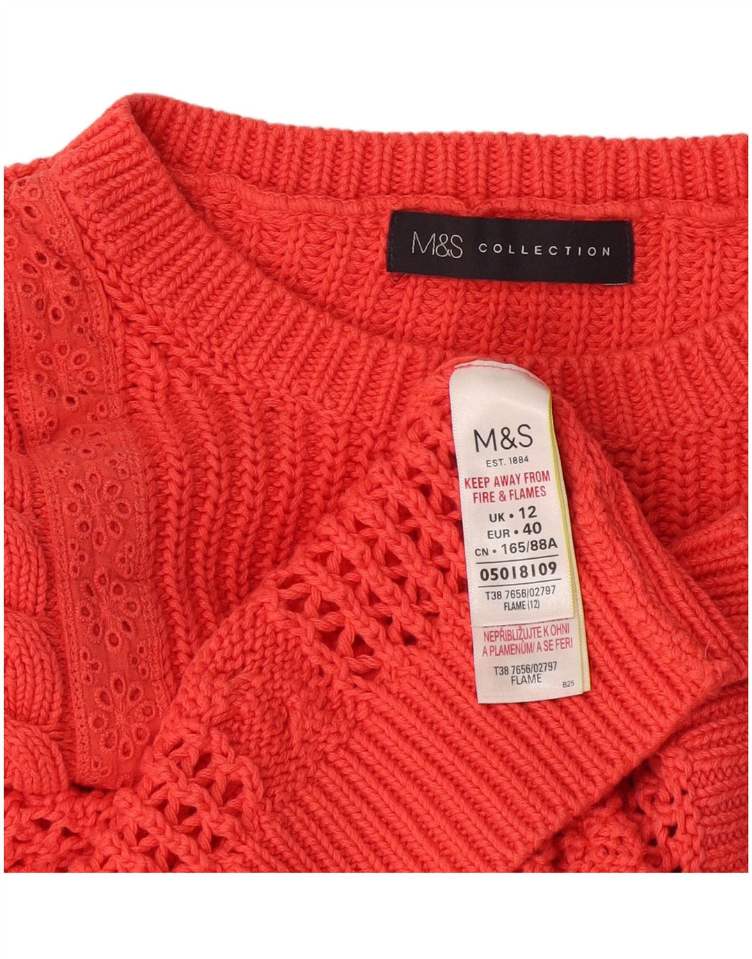 Marks & Spencer Womens Crew Neck Jumper Sweater UK 12 Medium Orange