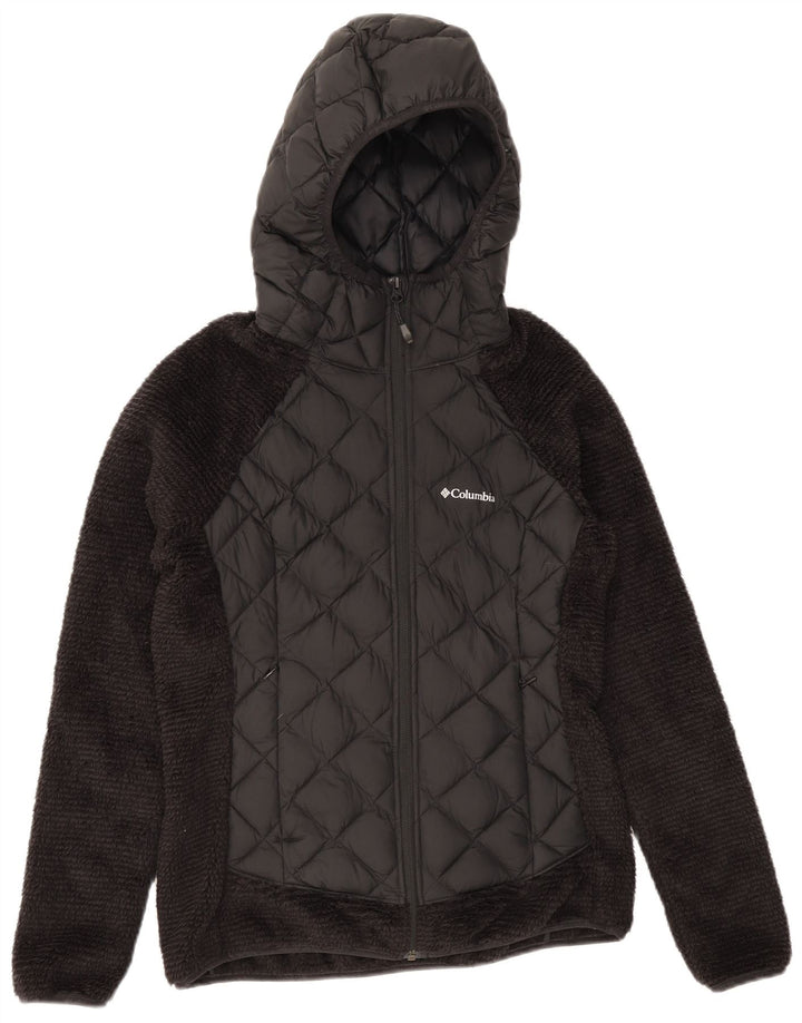 Columbia Womens Hooded Quilted Fleece Jacket UK 10 Small Black Polyester