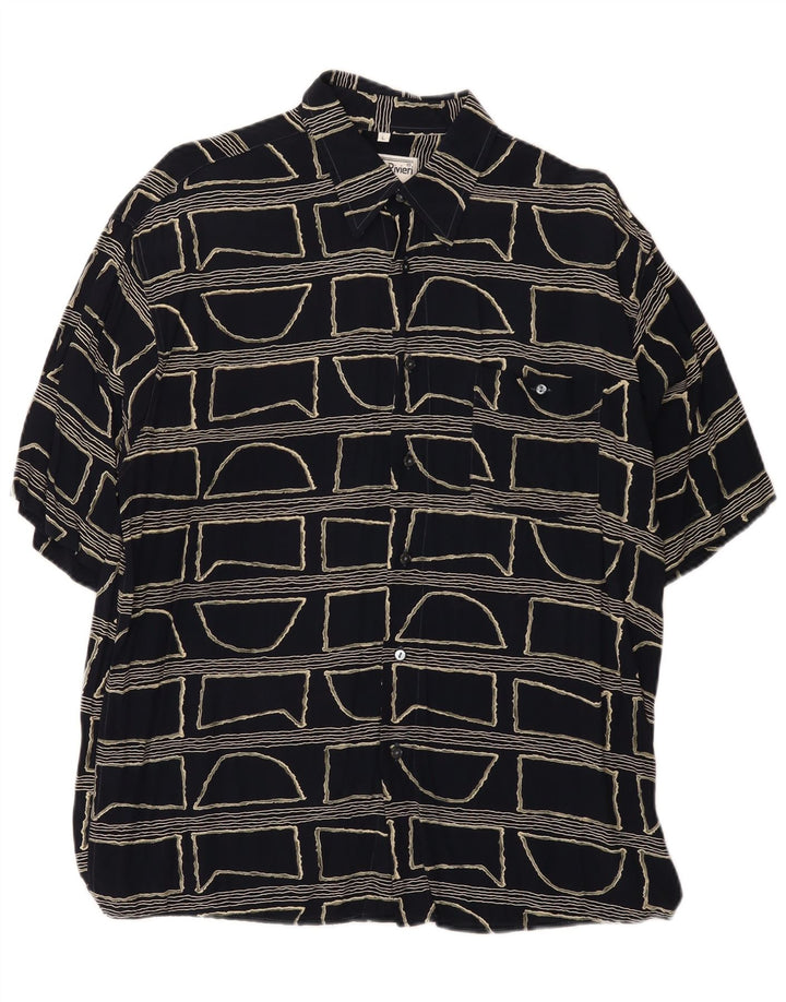 Vintage Mens Short Sleeve Shirt Large Black Geometric