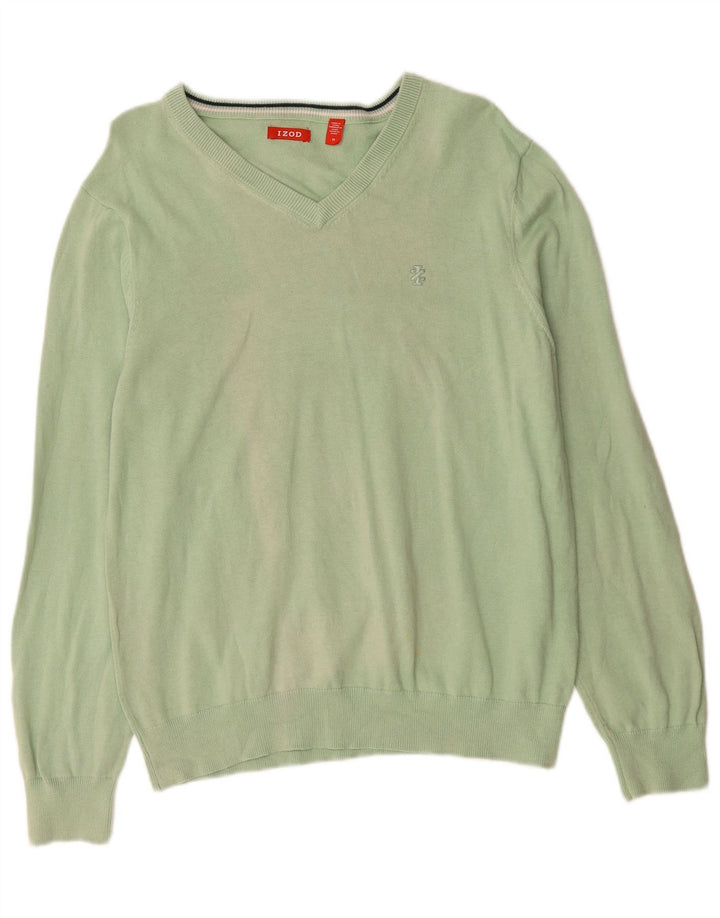 IZOD Mens V-Neck Jumper Sweater Medium Green Cotton