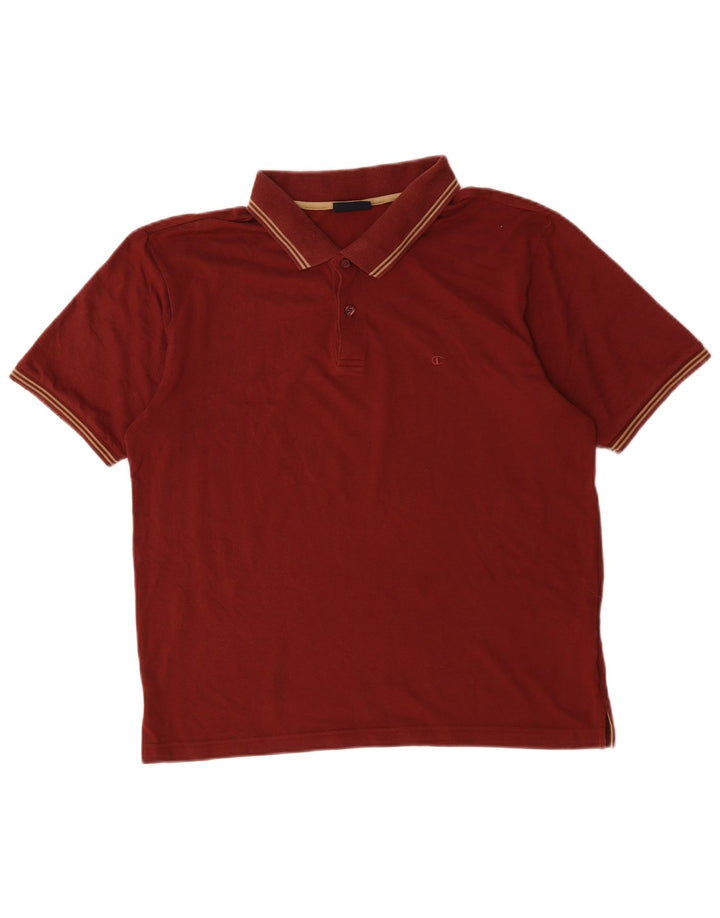 Champion Mens Polo Shirt Medium Burgundy Striped Cotton