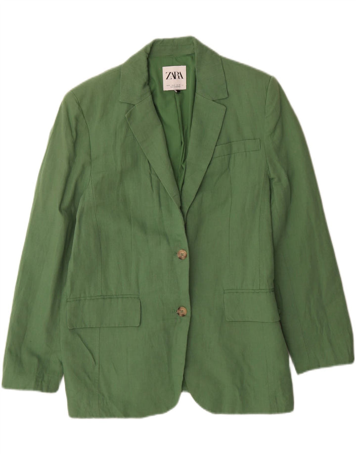 Zara Womens 2 Button Oversized Blazer Jacket UK 10 Small Green Linen