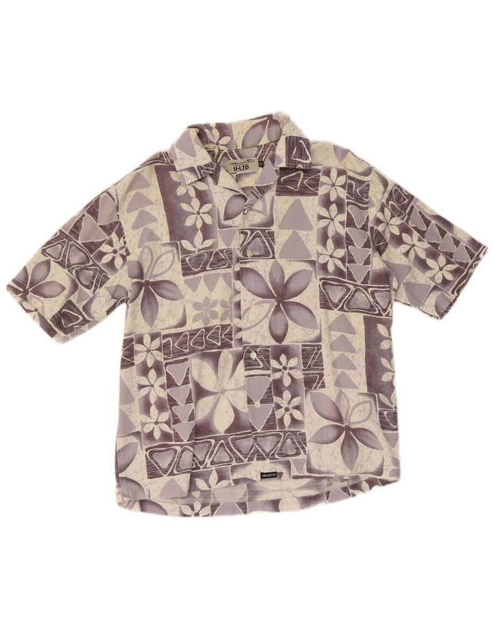 Unlimited Mens Short Sleeve Shirt Medium Purple Floral