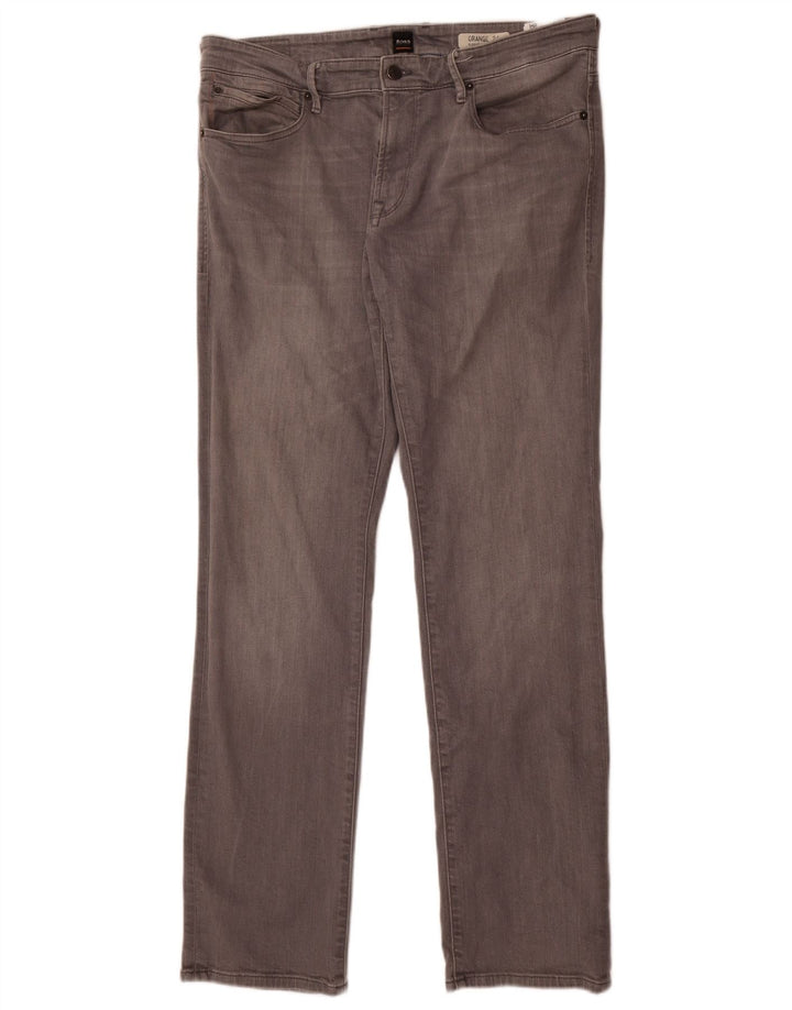 Hugo Boss Mens Regular Fit Straight Jeans W36 L34 Grey Cotton
