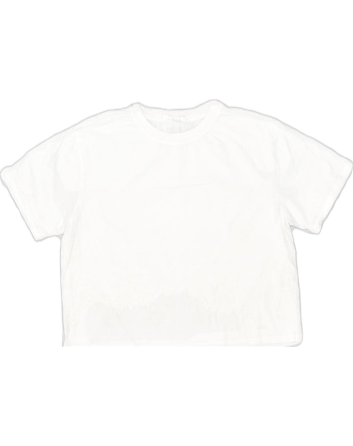 DESIGUAL Womens Crop T-Shirt Top UK 12 Medium White Cotton | Vintage Desigual | Thrift | Second-Hand Desigual | Used Clothing | Messina Hembry 
