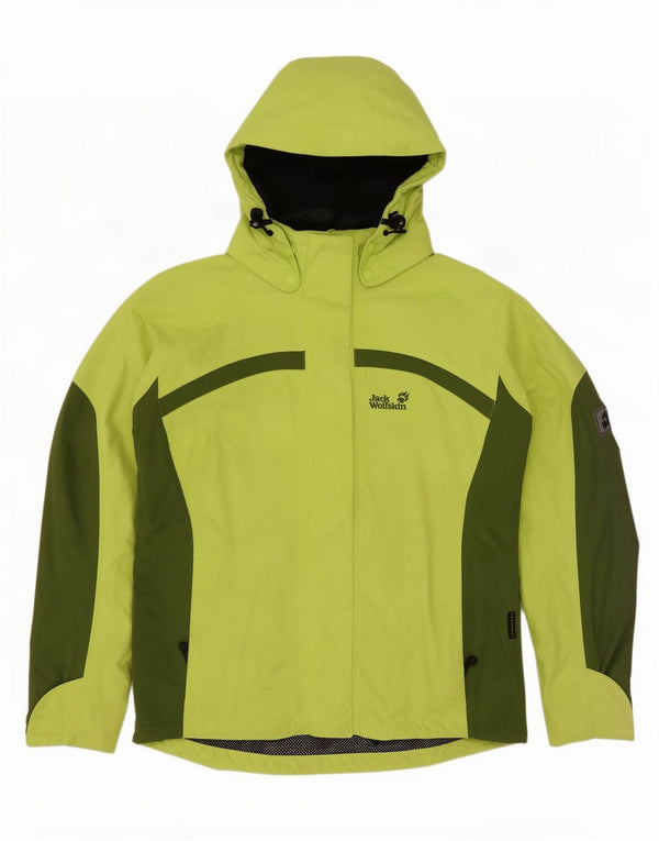 Jack Wolfskin Womens Hooded Rain Jacket UK 12 Medium Green Colourblock