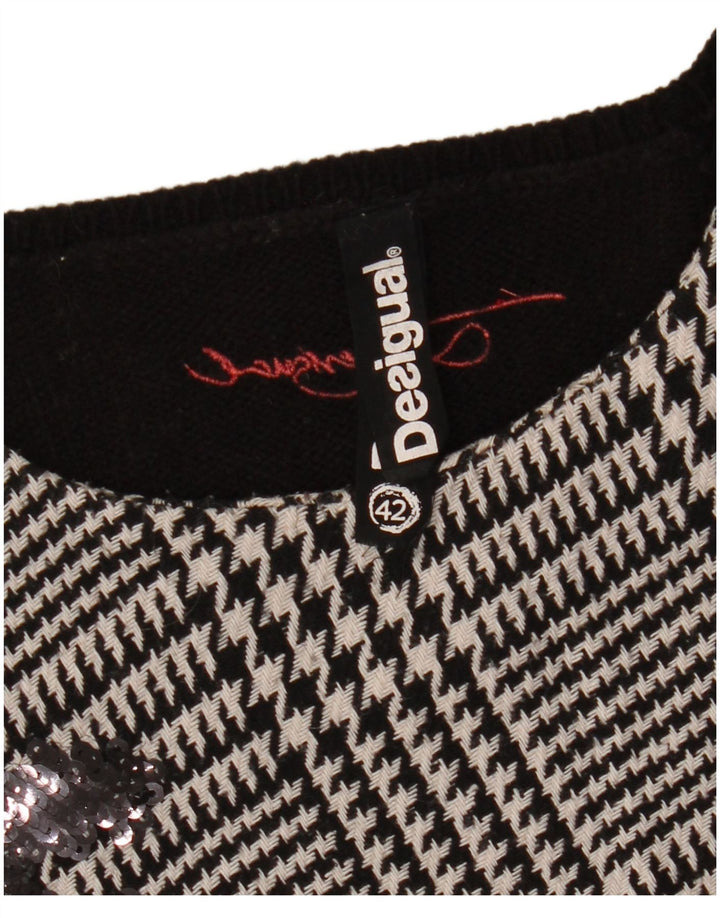 DESIGUAL Womens Graphic Jumper Dress EU 42 Large Black Houndstooth