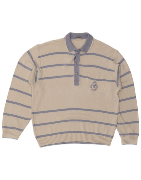 Maselli Mens Polo Neck Jumper Sweater IT 52 Large White Striped Cotton