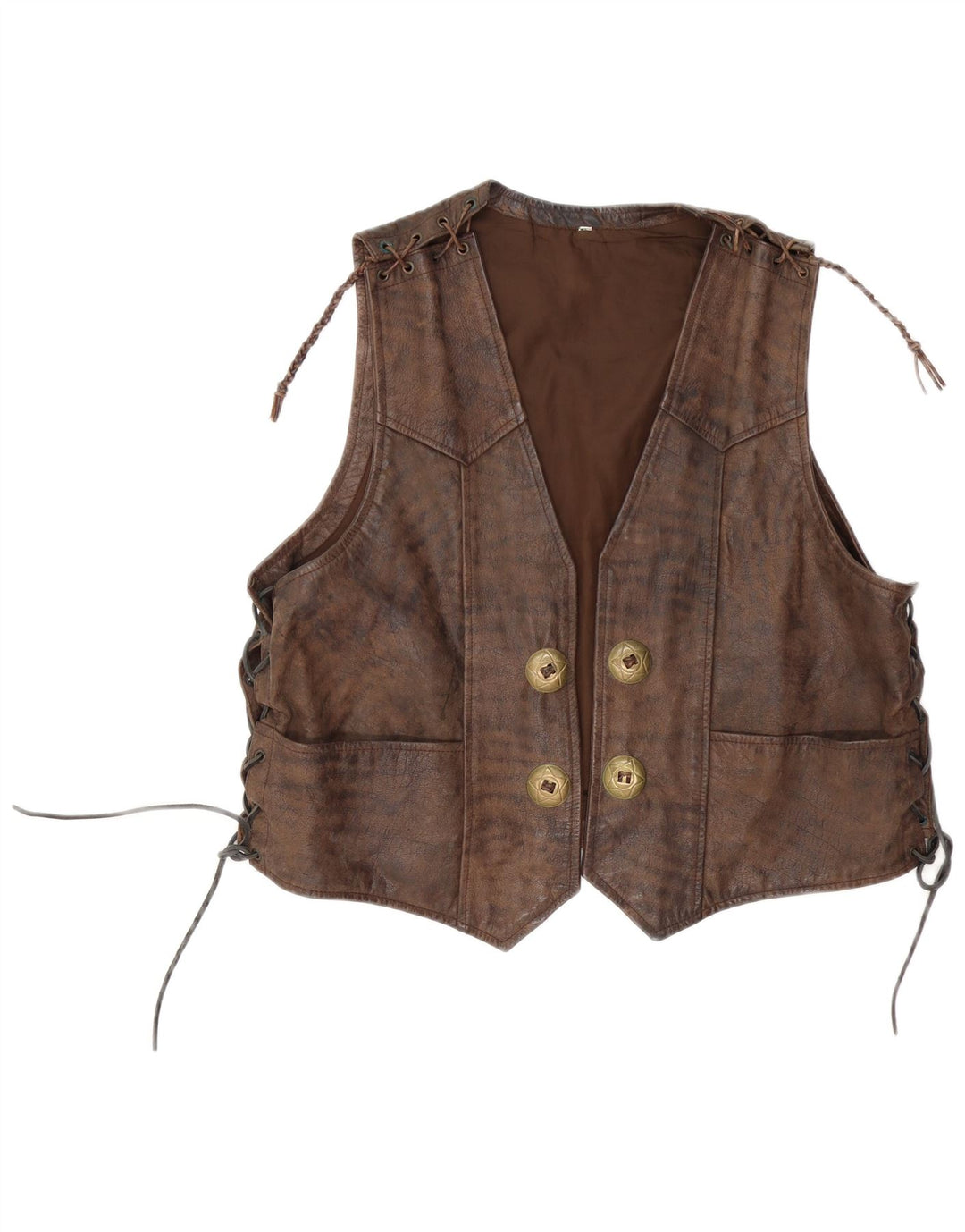 Vintage Mens Motorstyle Leather Waistcoat Large Brown