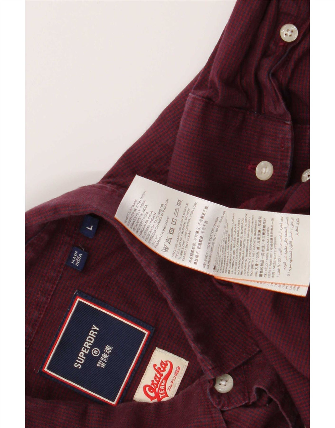 Superdry Chemise Homme Large Bordeaux Pied-de-Poule Coton