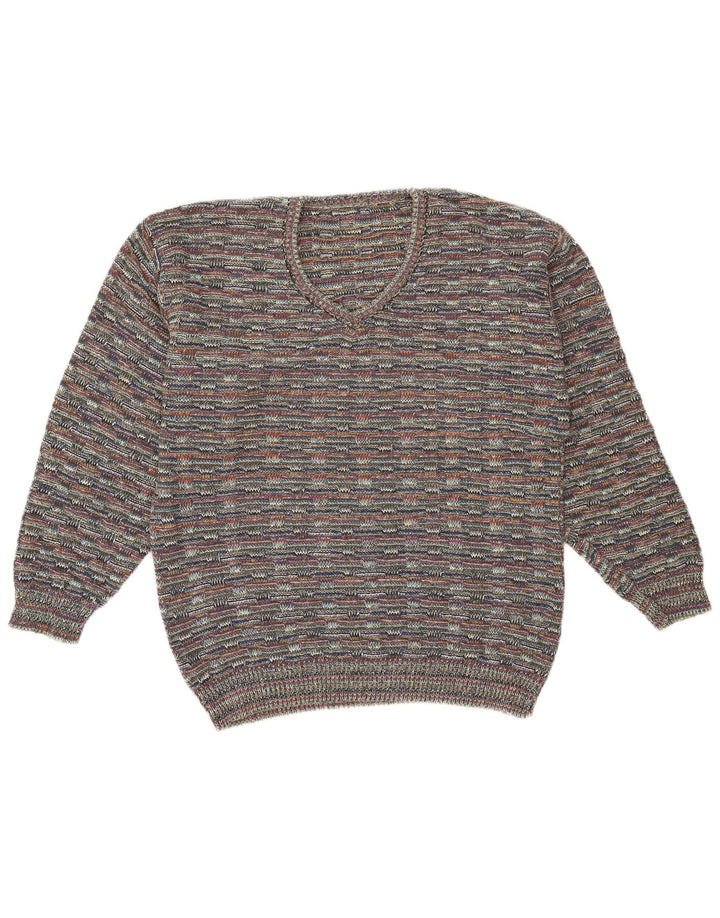 Vintage Mens V-Neck Jumper Sweater XL Grey Flecked