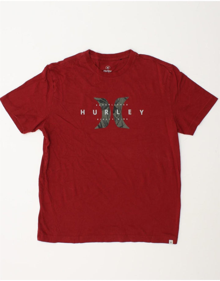HURLEY Mens Graphic T-Shirt Top Medium Burgundy Cotton Vintage Hurley and Second-Hand Hurley from Messina Hembry 