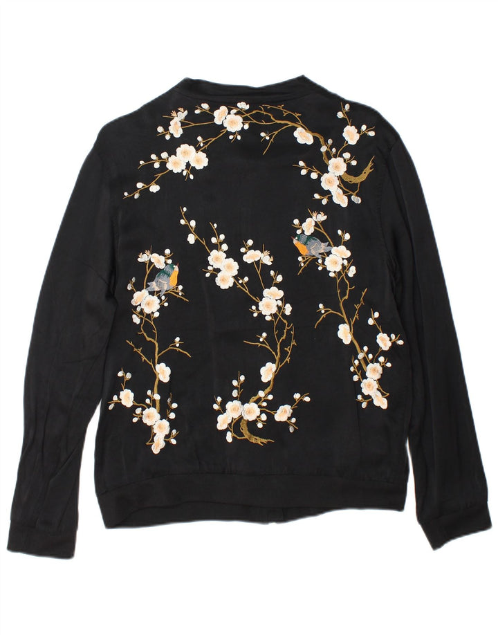Zara Womens Bomber Jacket UK 14 Medium Noir Floral Polyester
