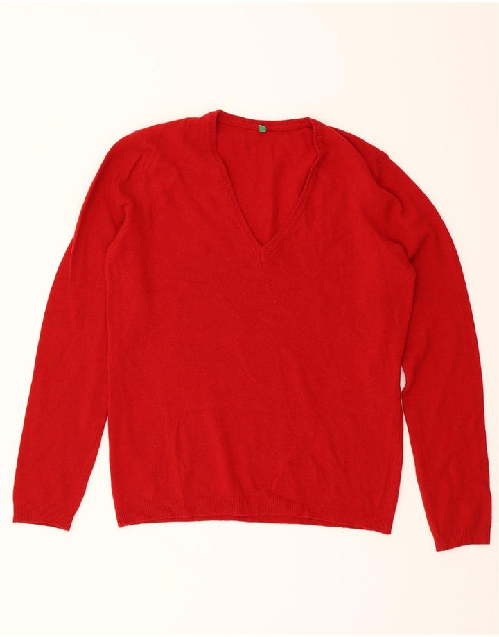 BENETTON Womens V-Neck Jumper Sweater UK 16 Large Red Wool Vintage Benetton and Second-Hand Benetton from Messina Hembry 