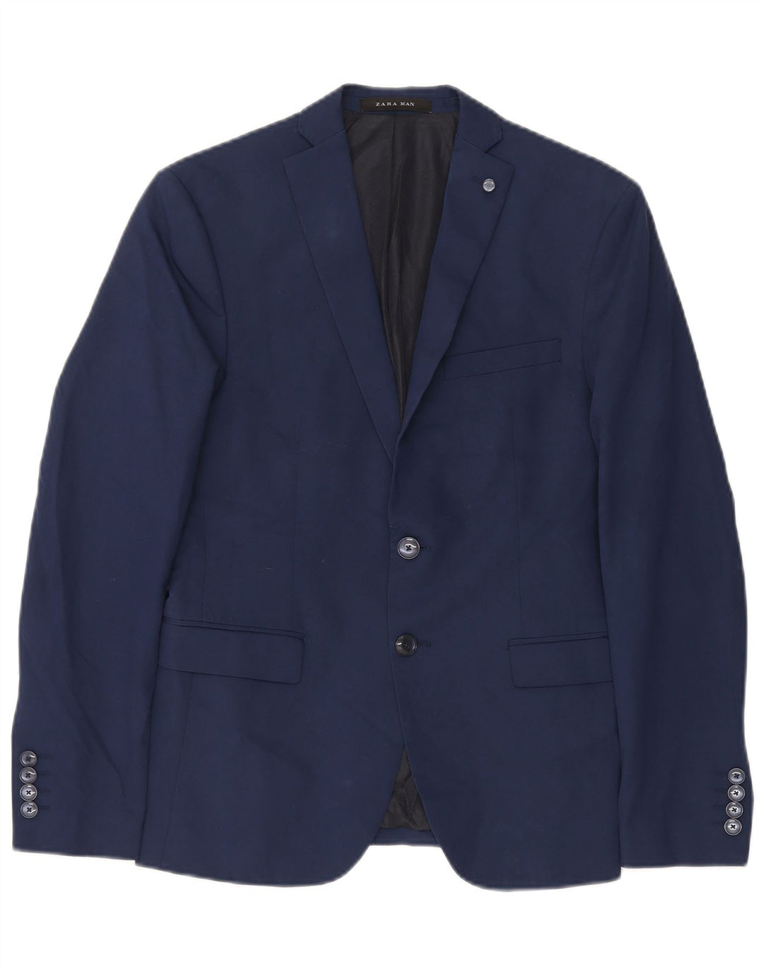 Zara Mens 2 Button Blazer Jacket EU 46 XL Navy Blue Viscose