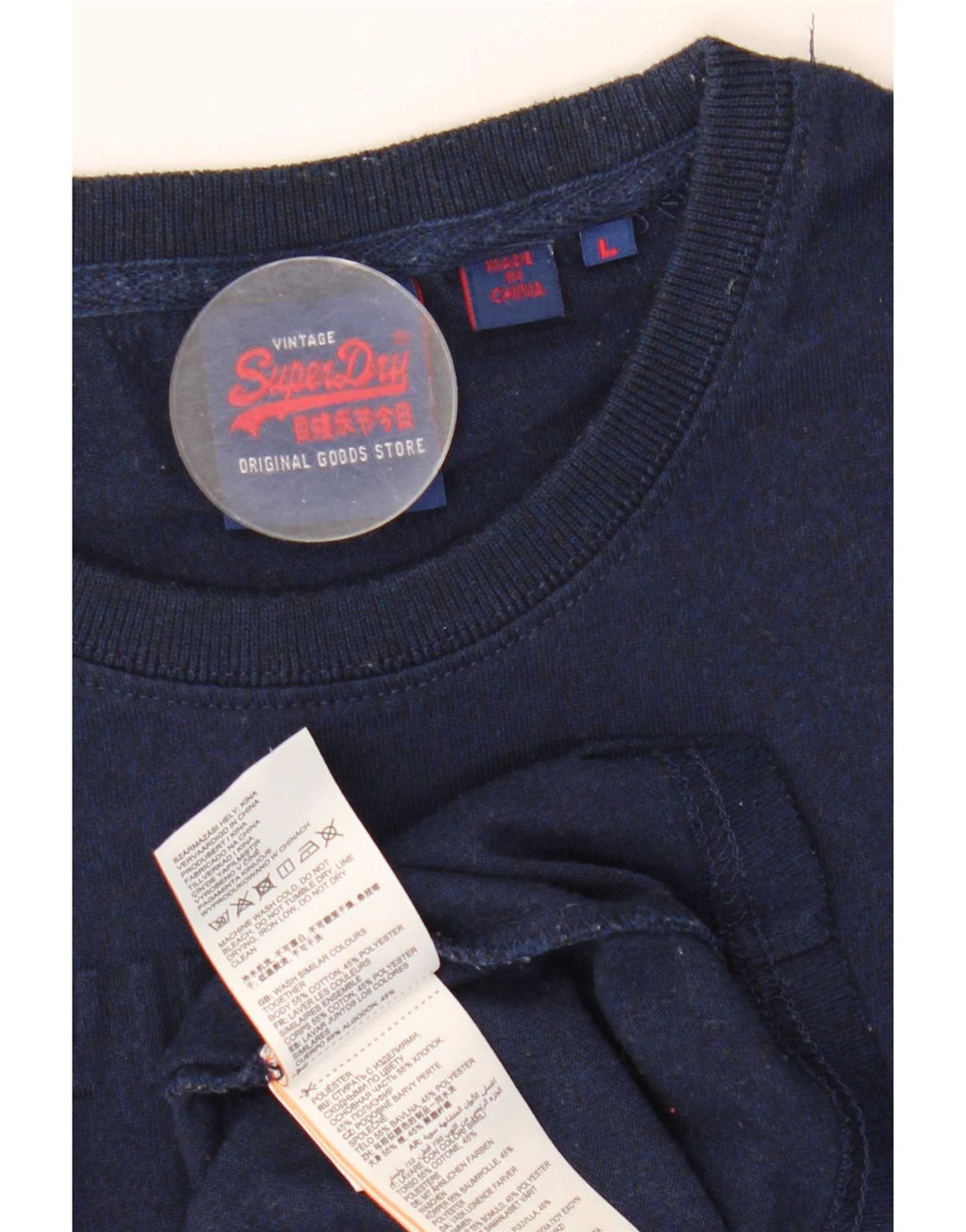 Superdry Mens Graphic T-Shirt Top Large Navy Blue Cotton