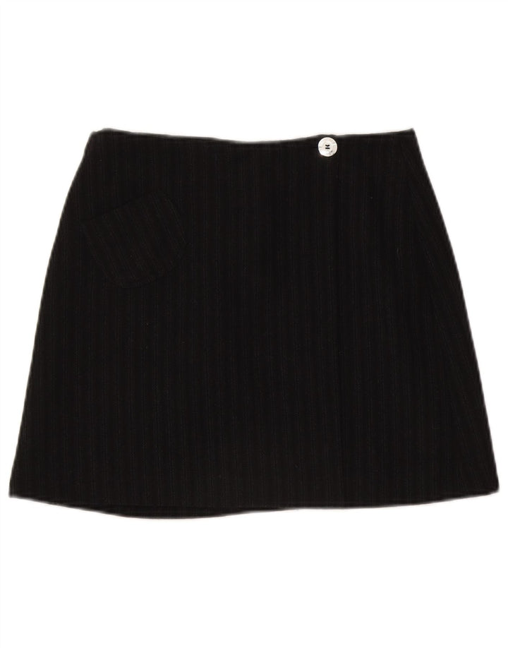 Fusta mini pentru femei C'EST COMMECA UK 12 Medium W28 Lână cu dungi negre