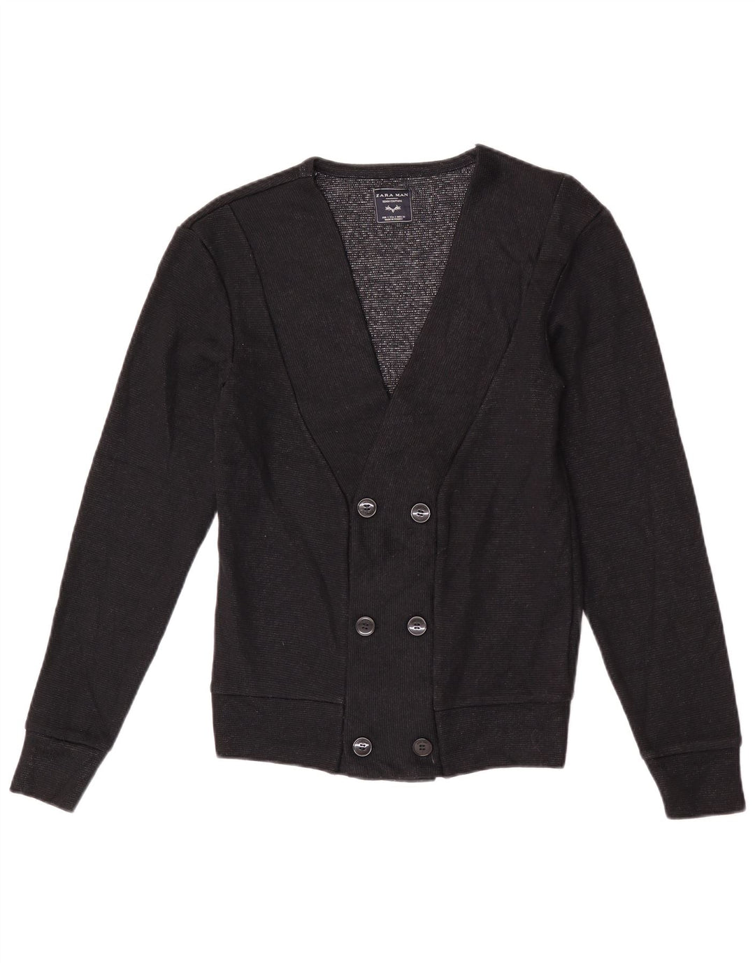 Zara Mens Double Breasted Cardigan Sweater Small Black Acrylic