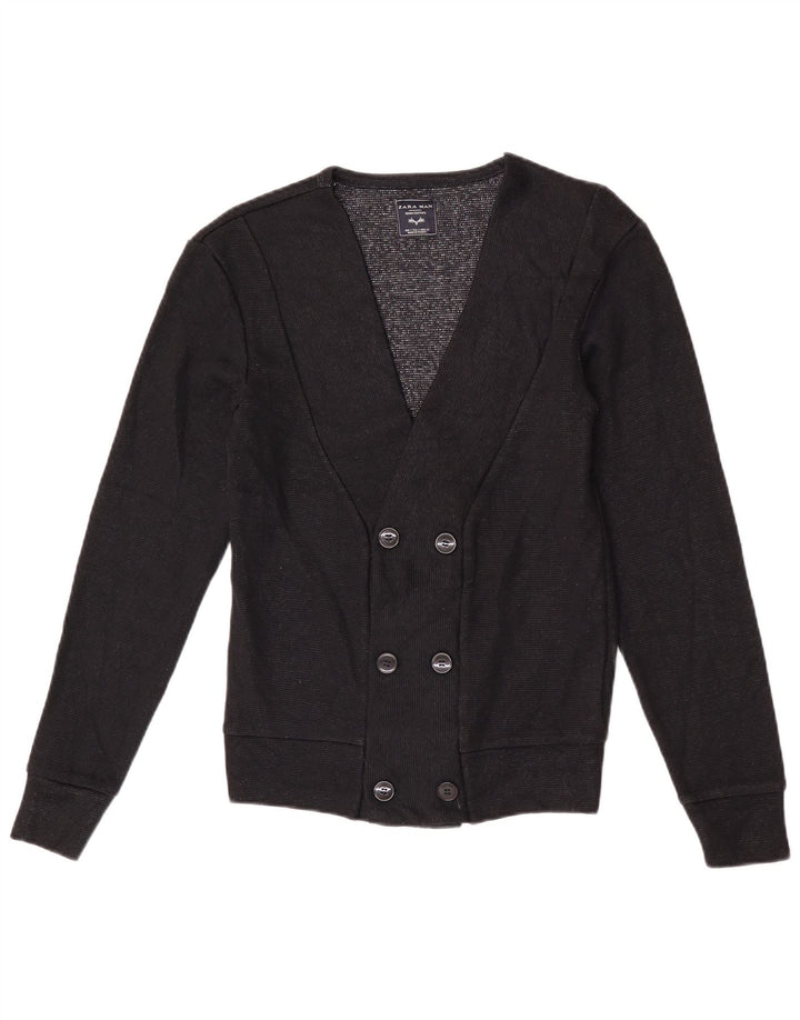 Zara Mens Double Breasted Cardigan Sweater Small Black Acrylic