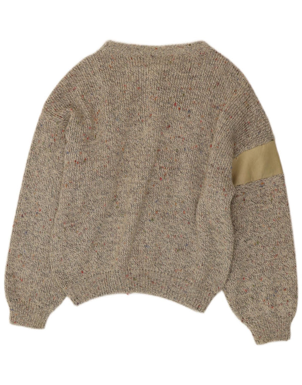 Vintage Mens Cardigan Sweater Medium Beige Flecked Alpaca Wool