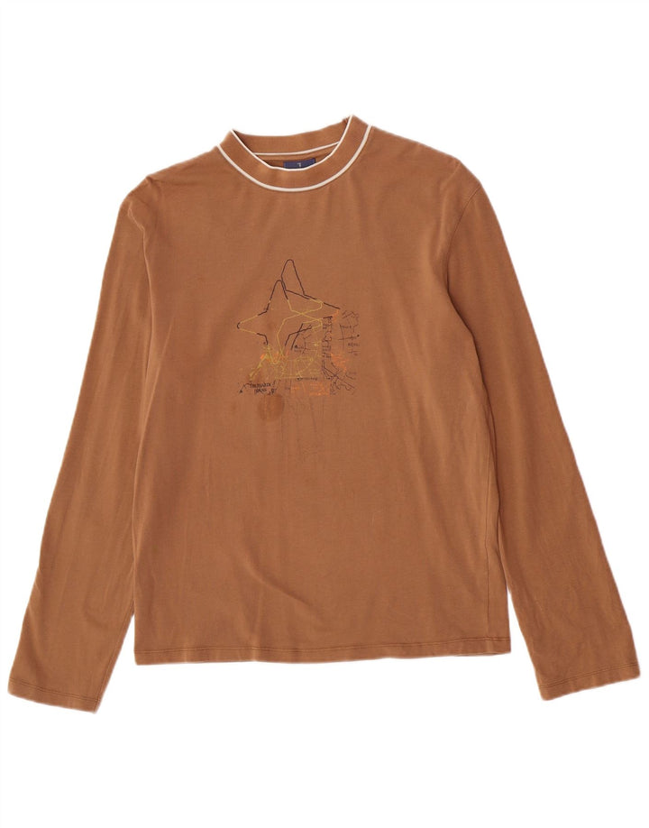 Trussardi Jeans Mens Graphic Top Long Sleeve Medium Brown Cotton