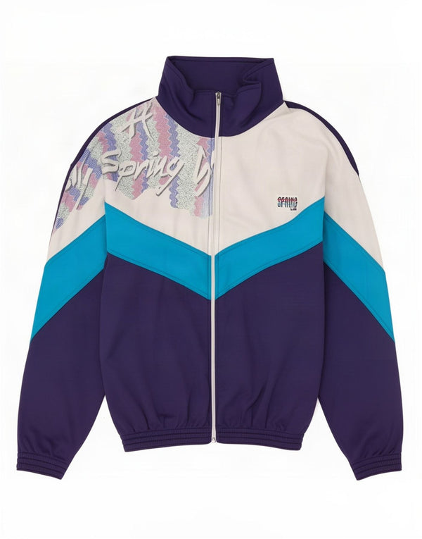 vintage Mens Graphic Survêtement Top Veste Grand Bleu Marine Colorblock