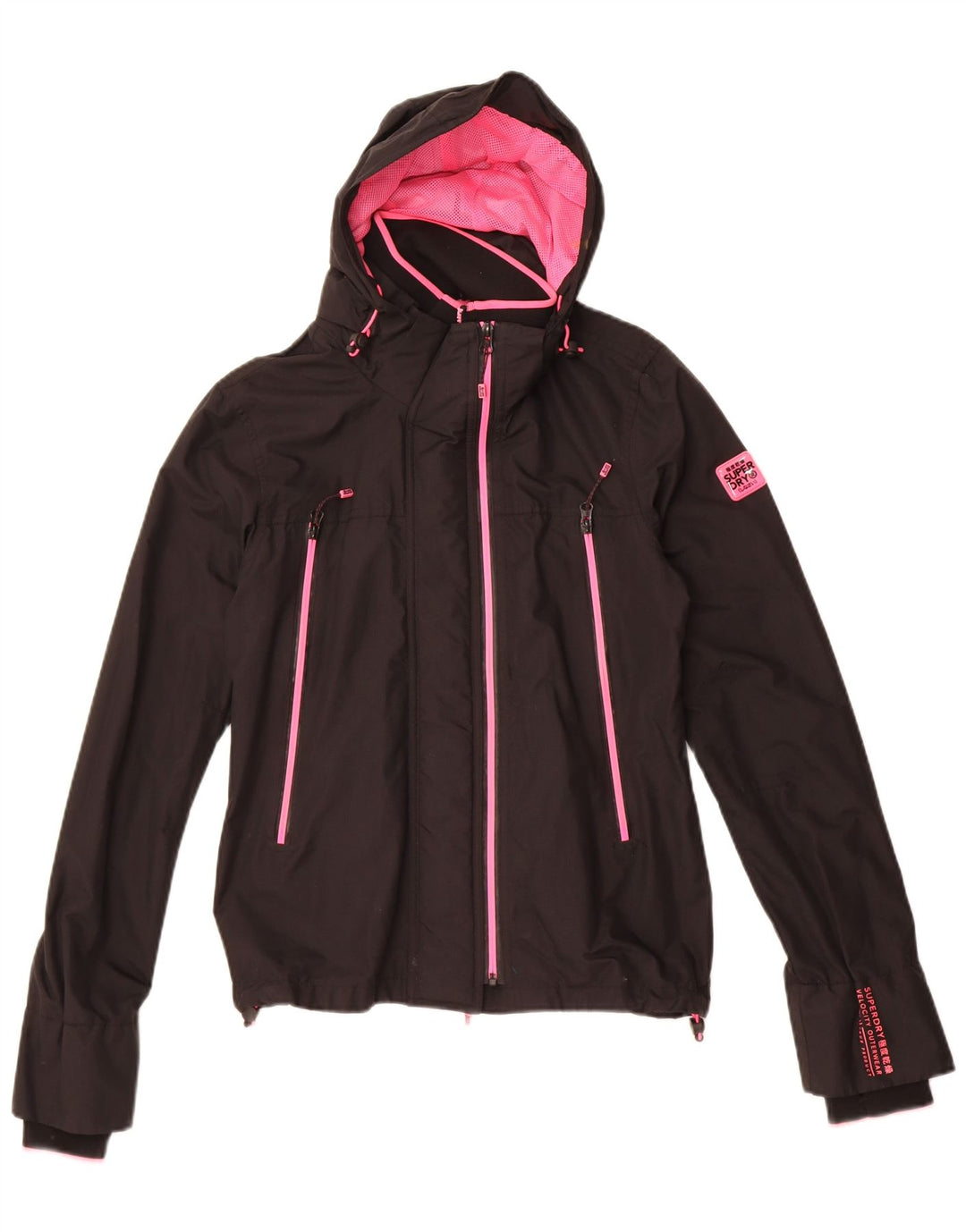 Superdry Damen Windcheater Kapuzen-Windjacke UK 12 Medium Schwarz