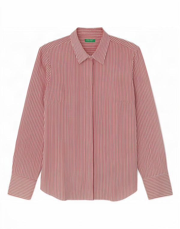 Benetton Damenhemd UK 14 Large Roter Nadelstreifen