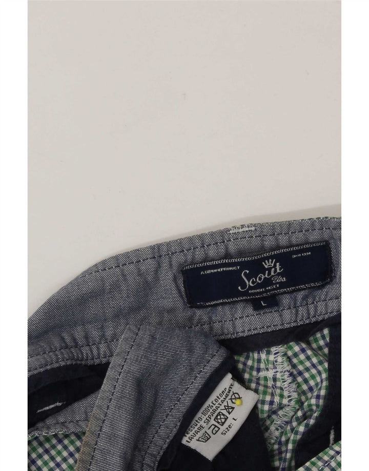 Scout Mens Chino Shorts Large W34 Green Check Cotton