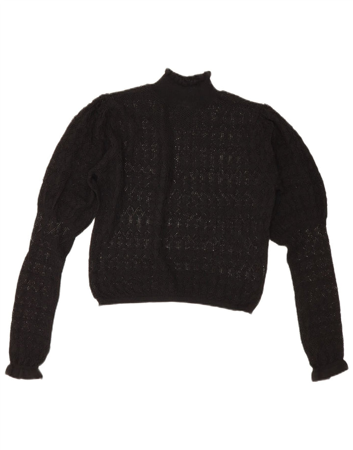 Zara Womens See Through Turtle Neck Jumper Sweater UK 12 Medium Black
