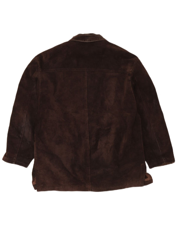 Vintage hombres suelta ajuste gamuza chaqueta Reino Unido 36 pequeño cuero marrón