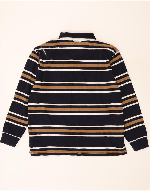 Gant Mens Long Sleeve Rugby Polo Shirt 2XL Navy Blue Striped Cotton