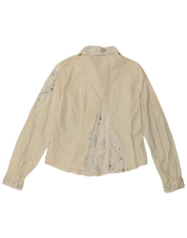 Vintage Womens Shirt Blouse UK 12 Medium Off White Floral