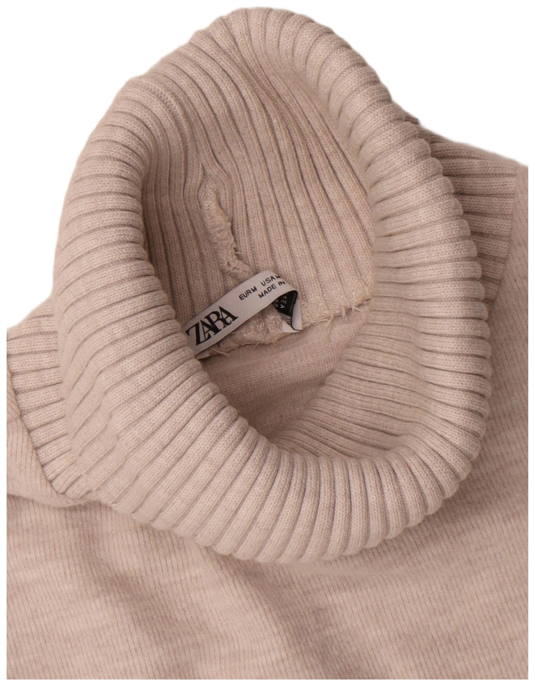 Zara Dame Roll Neck Vest Top UK 12 Medium Beige Bomuld
