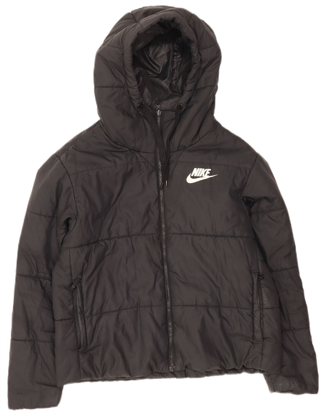 Nike Dame Hætte Vendbar Polstret Jakke UK 16 Stor Sort Polyester