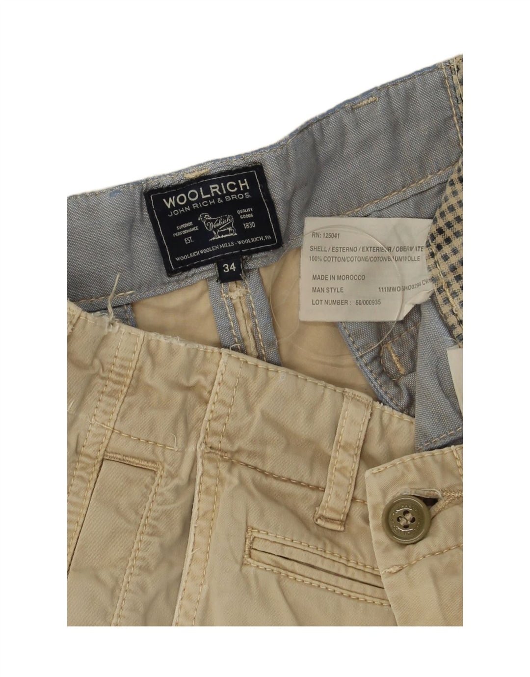Woolrich Mens Chino Shorts W34 Large Beige Cotton