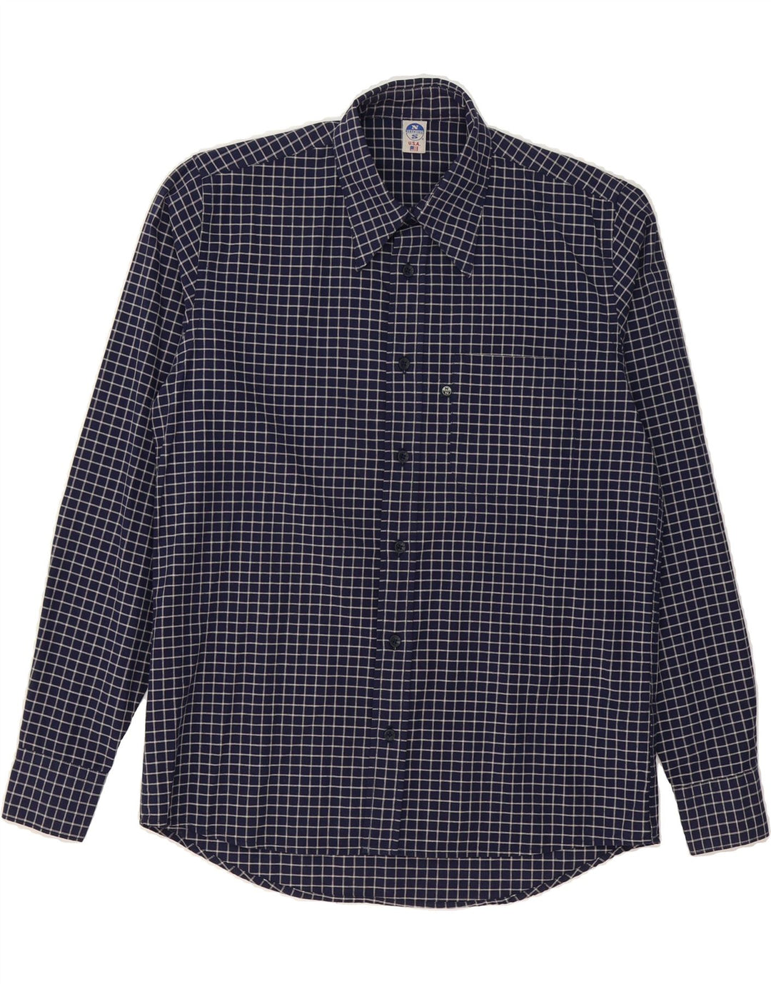NORTH SAILS Mens Shirt Small Navy Blue Check Cotton Vintage North Sails and Second-Hand North Sails from Messina Hembry 