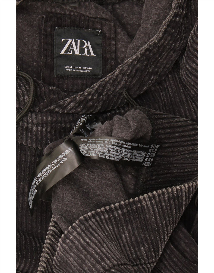 Zara Mens Corduroy Hoodie Jumper Medium Grey Cotton