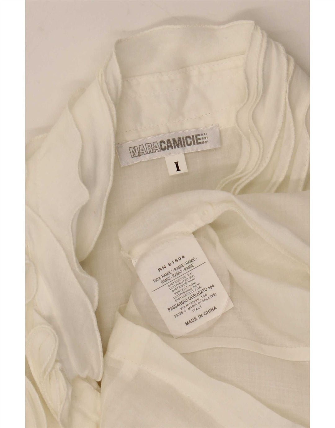 Naracamicie Womens 3/4 Sleeve Ruffle Front Shirt Blouse UK 10 Small White