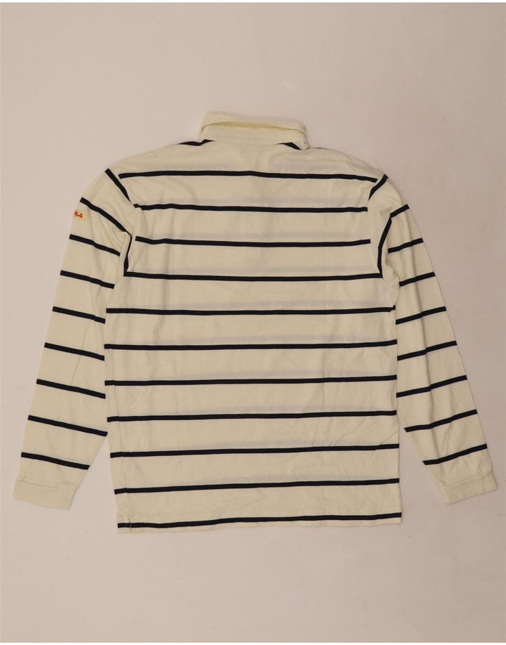 Fila Mens Long Sleeve Polo Shirt Medium Off White Striped Cotton
