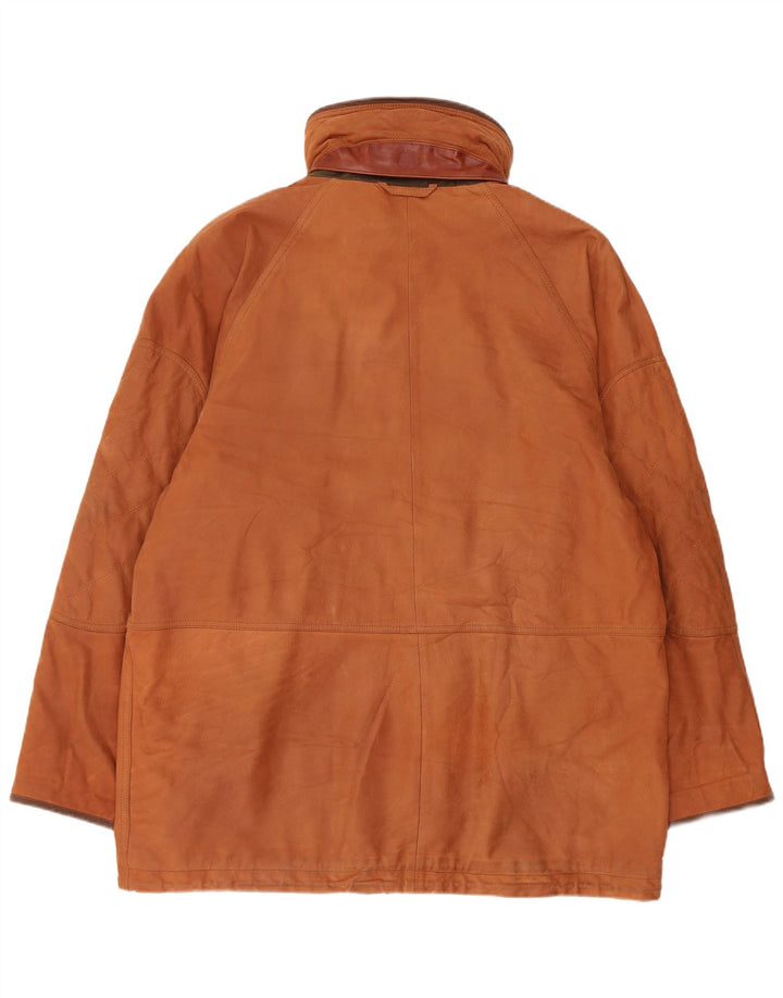 Timberland Mens Hooded Leather Jacket UK 40 Large Brown