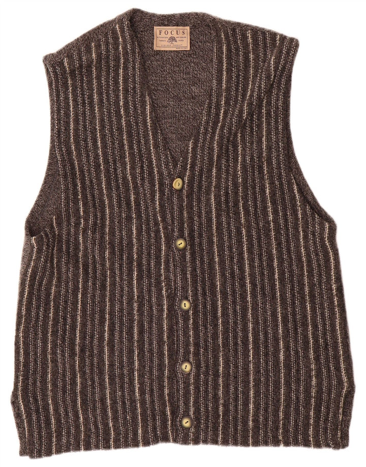 Vintage Herren ärmelloser Cardigan Pullover mittelgrau gestreifte Wolle