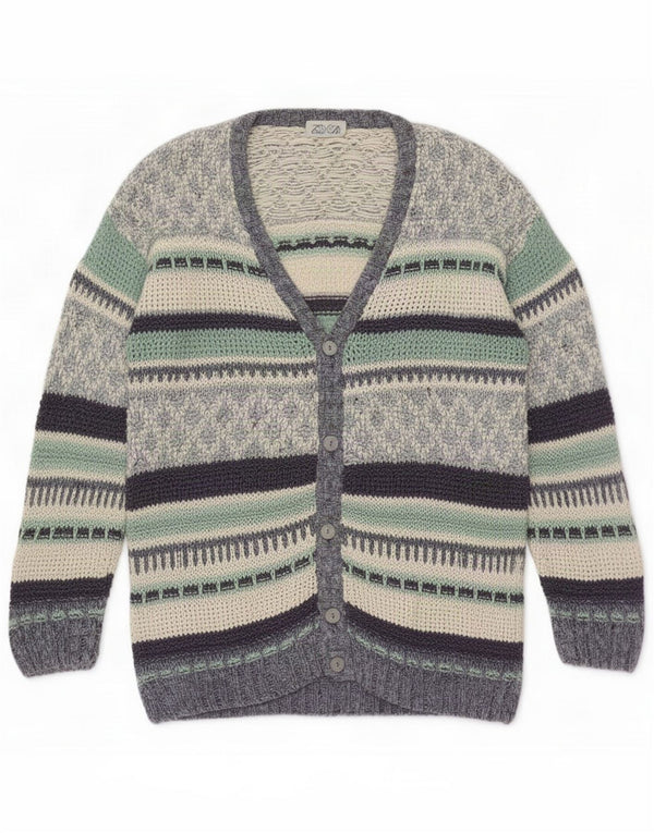 Vintage Mens Cardigan Sweater Large Multicolore Rayé Coton