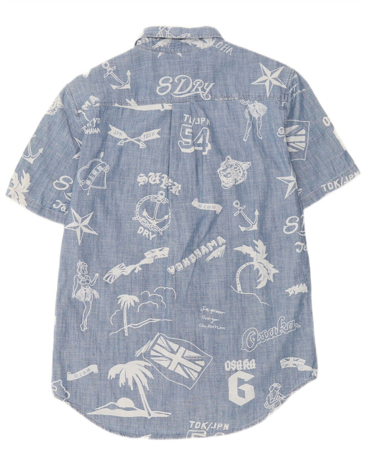 Superdry Mens Regular Fit Graphic Short Sleeve Shirt Small Blue Cotton