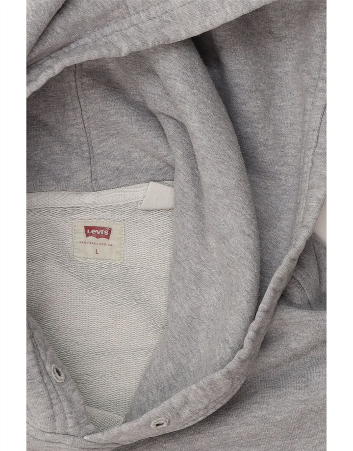 LEVI'S Mens Graphic Hoodie Jumper Large Grey Cotton