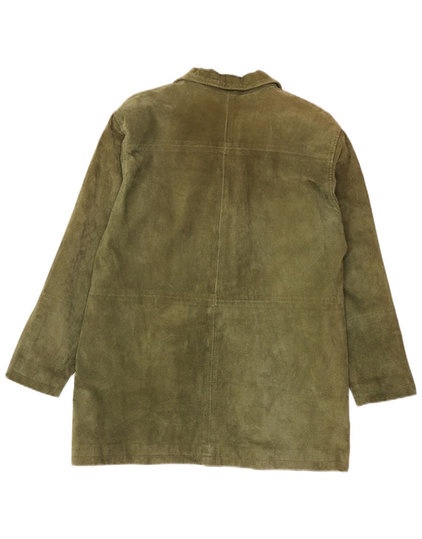 Vintage Damen 3-Knopf-Wildleder-Blazerjacke IT 42 Medium Khaki Leder