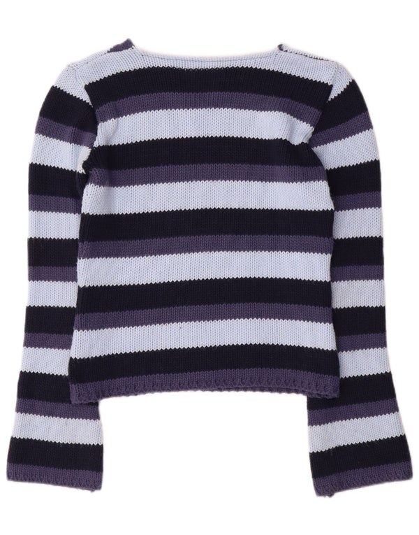 Vintage Dame V-hals Jumper Sweater UK 12 Medium Flerfarvet Stribet